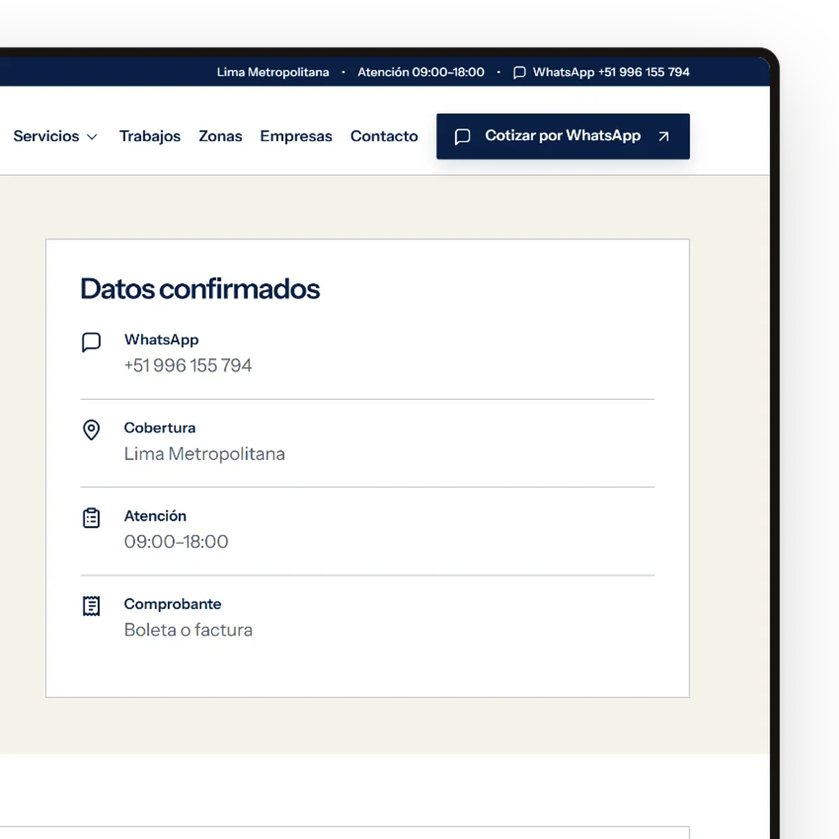 Tablet view of a glass company's quote page, showing a 