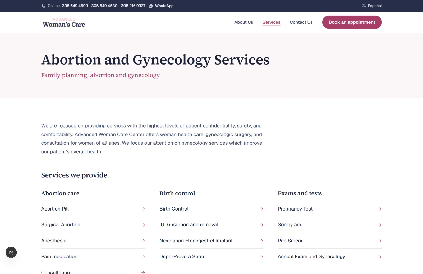 The services page