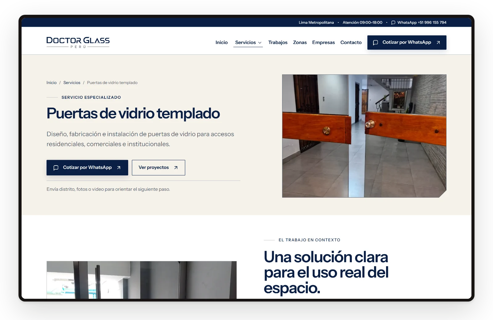 Tempered-glass doors service page