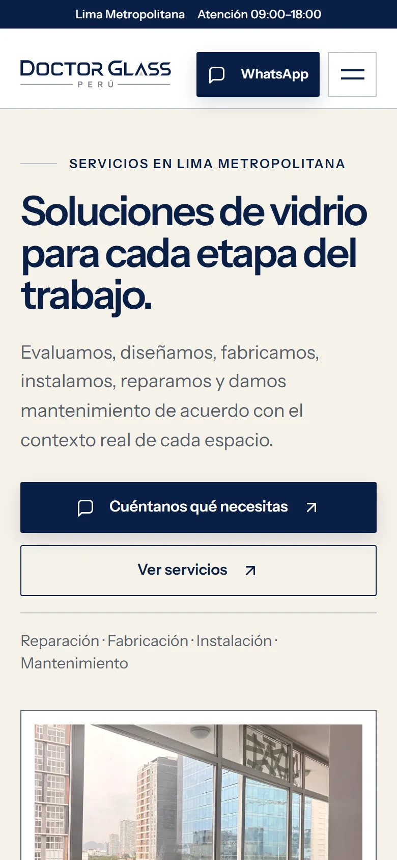Services page on a phone