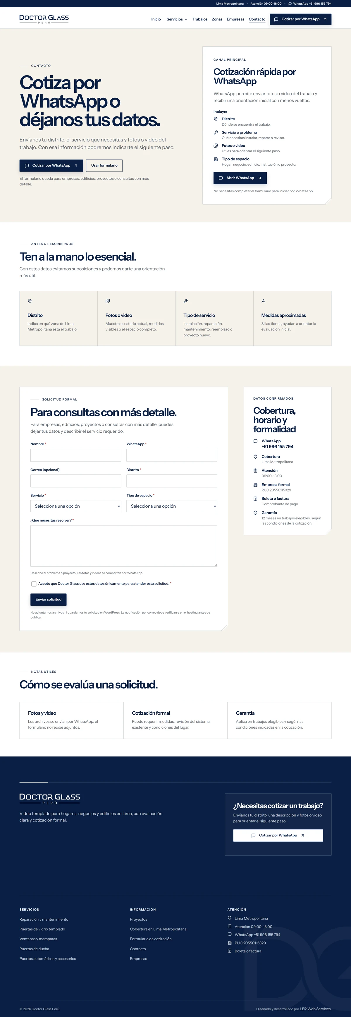 Contact page, full length