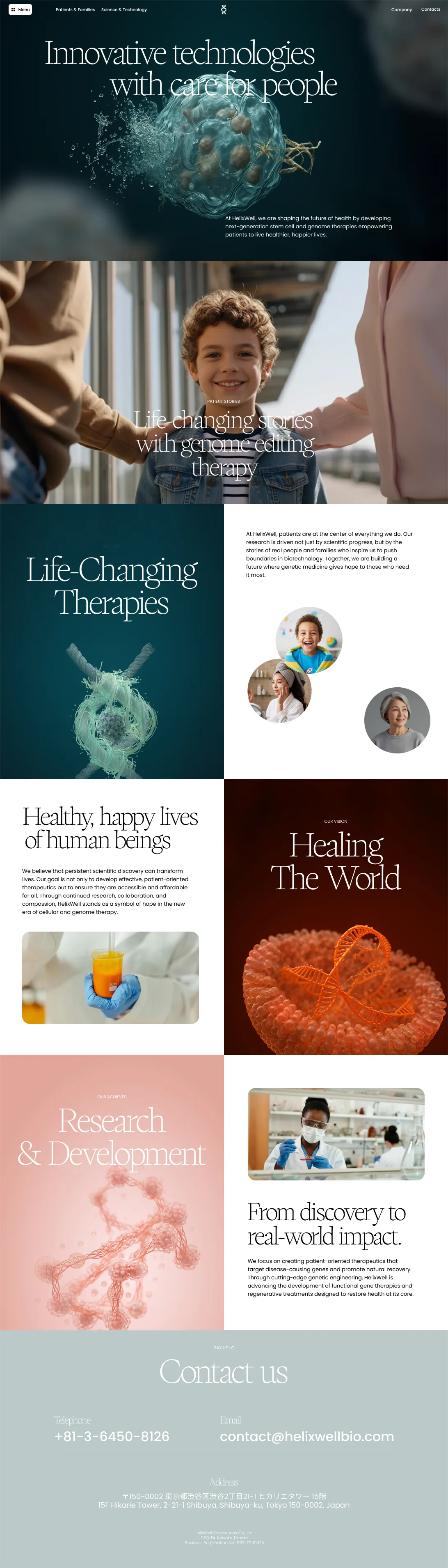 Full HelixWell page composition showing the site experience across multiple content sections