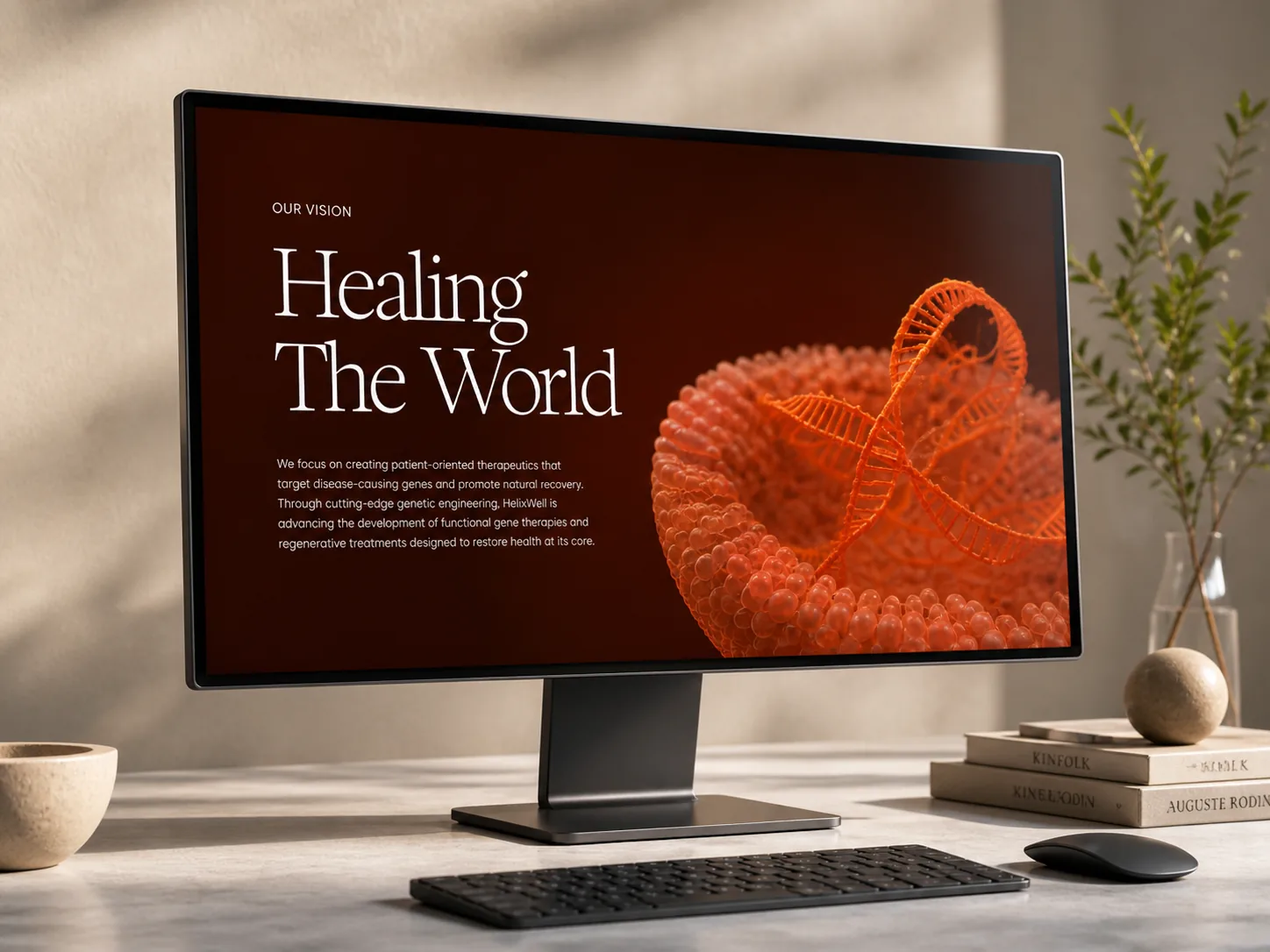 HelixWell healing the world homepage direction on a desktop display