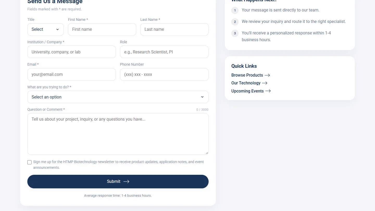 Formulario de contacto llenándose con texto de ejemplo, grabado de htmpbio.com