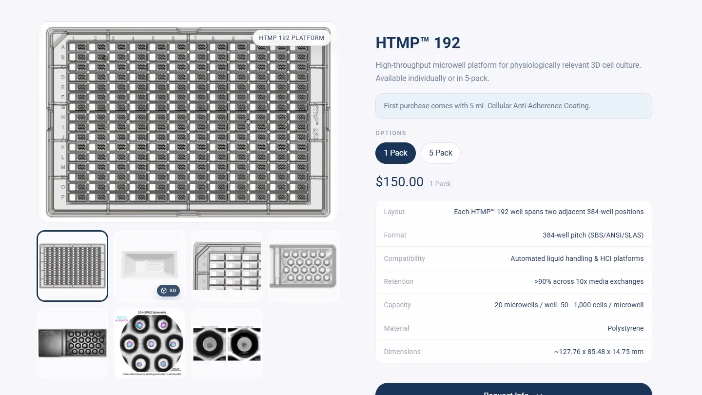 Galería de producto: miniaturas, zoom al pasar el cursor y la opción de paquete, grabado de htmpbio.com