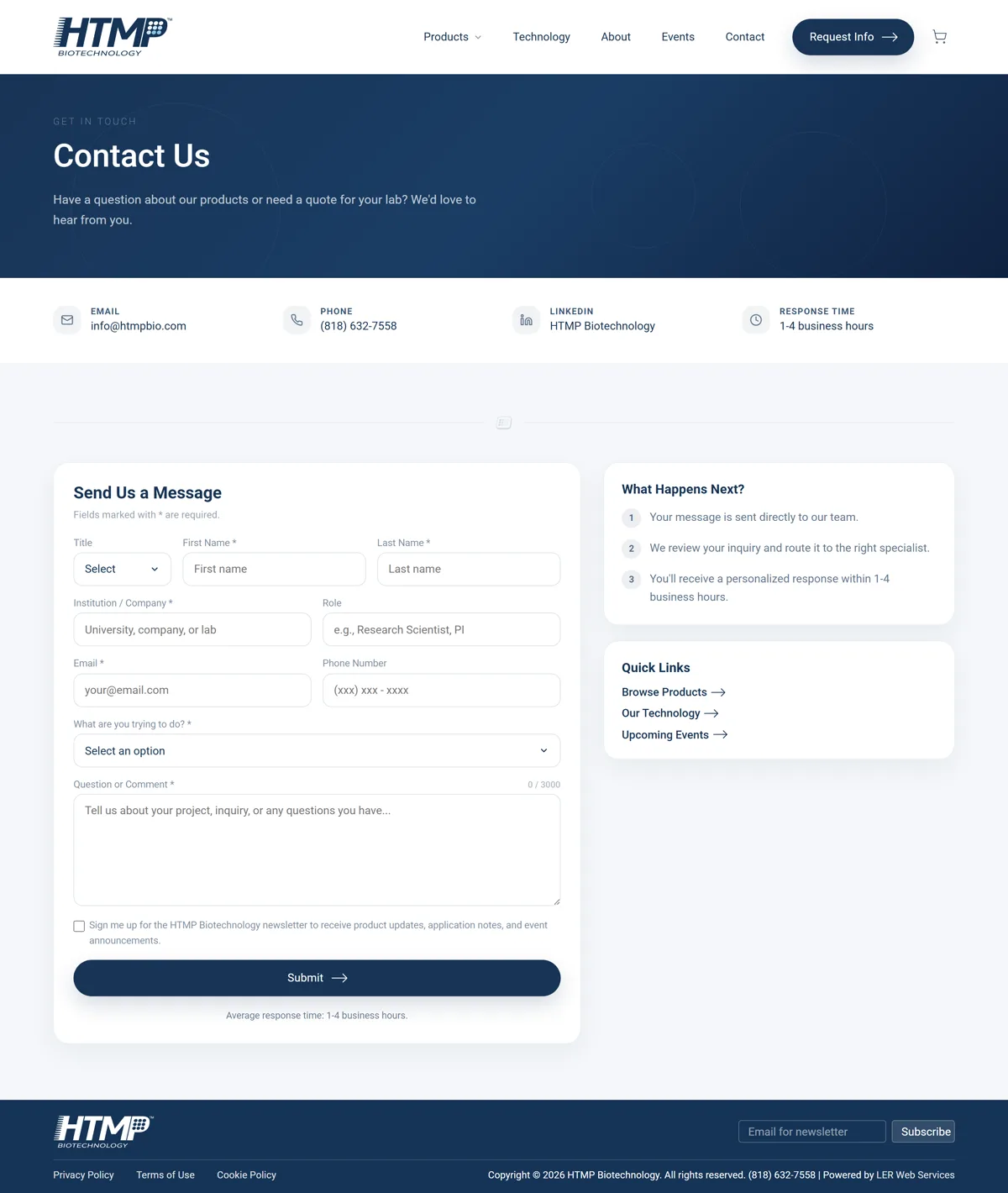 Contact page, full length