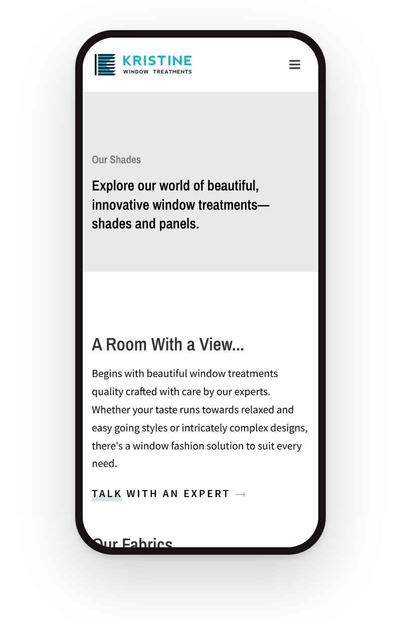 Shades page on a phone