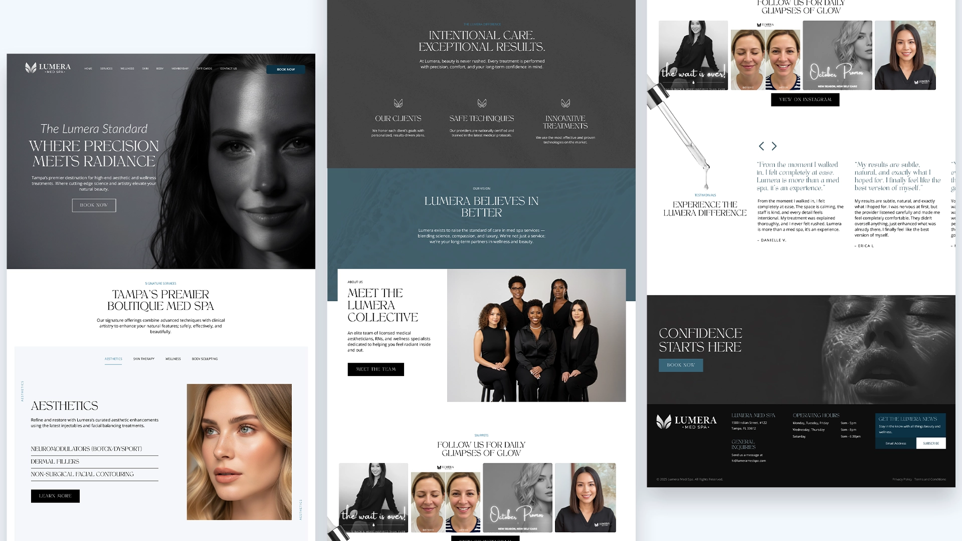 Website layout showing various sections of Lumera’s homepage