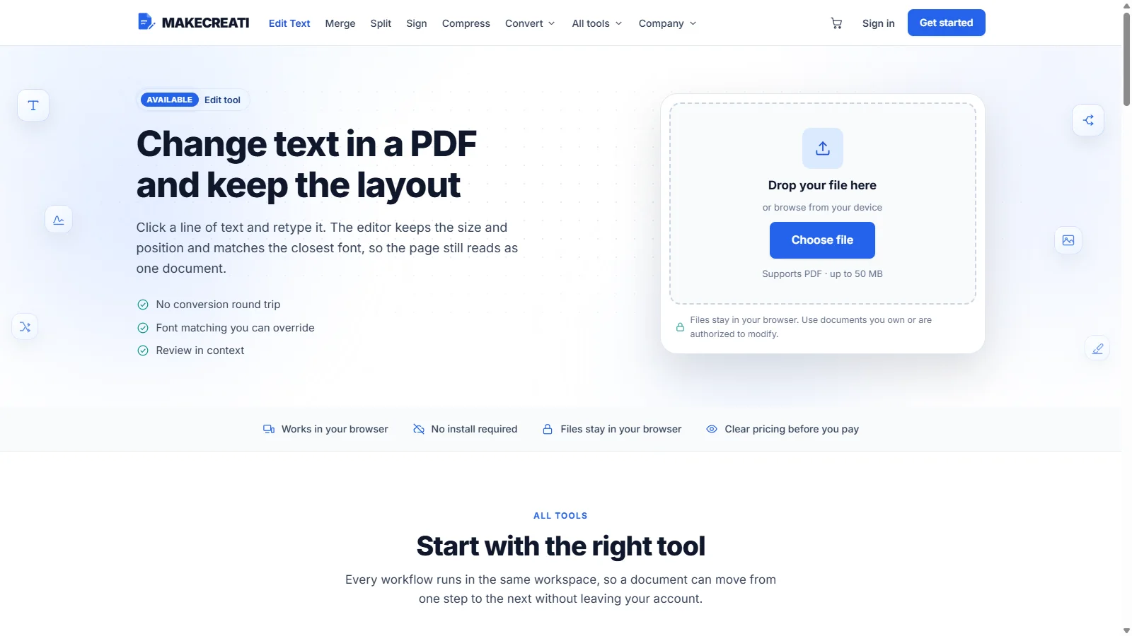 The change-text tool page