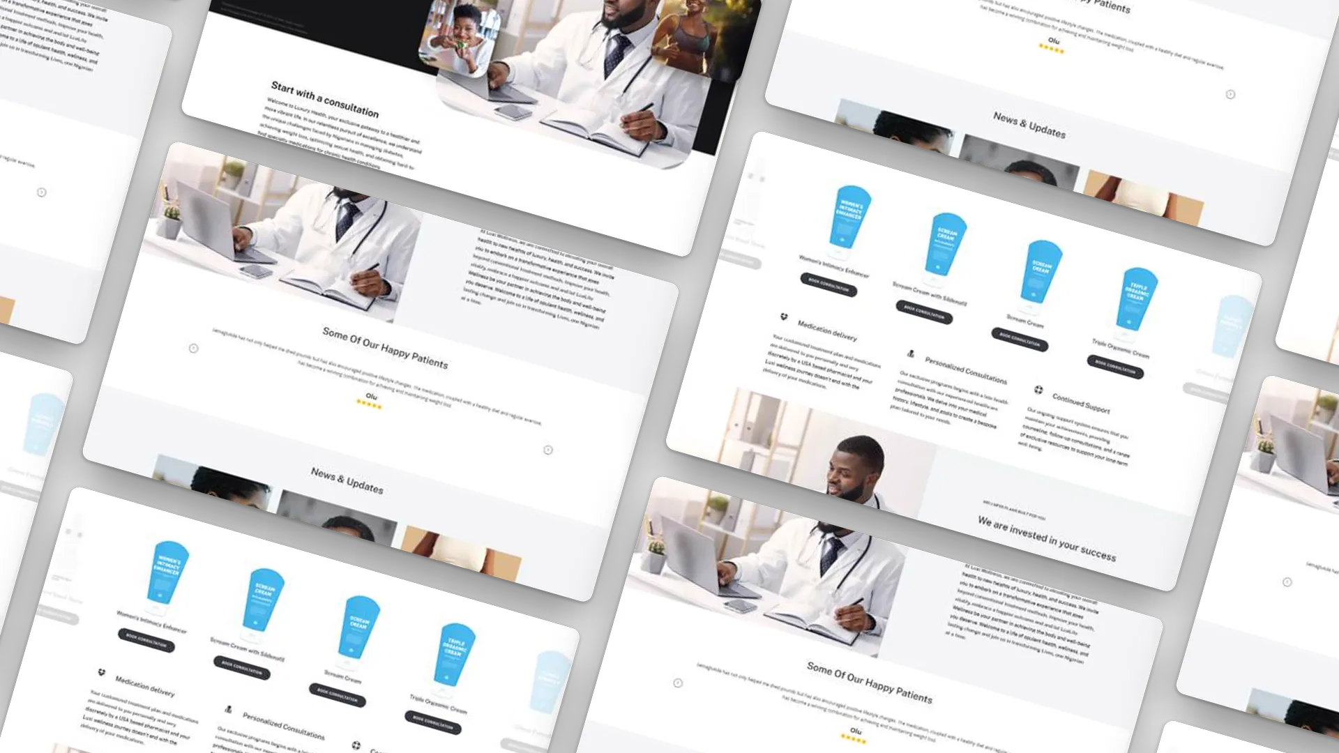 Sections of the My Luxi Health website laid out at an angle