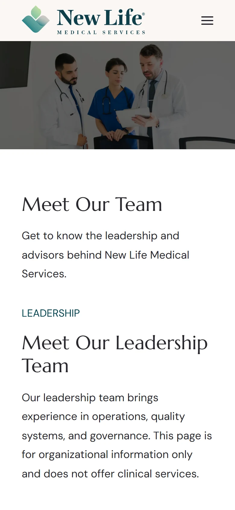 Team page on a phone