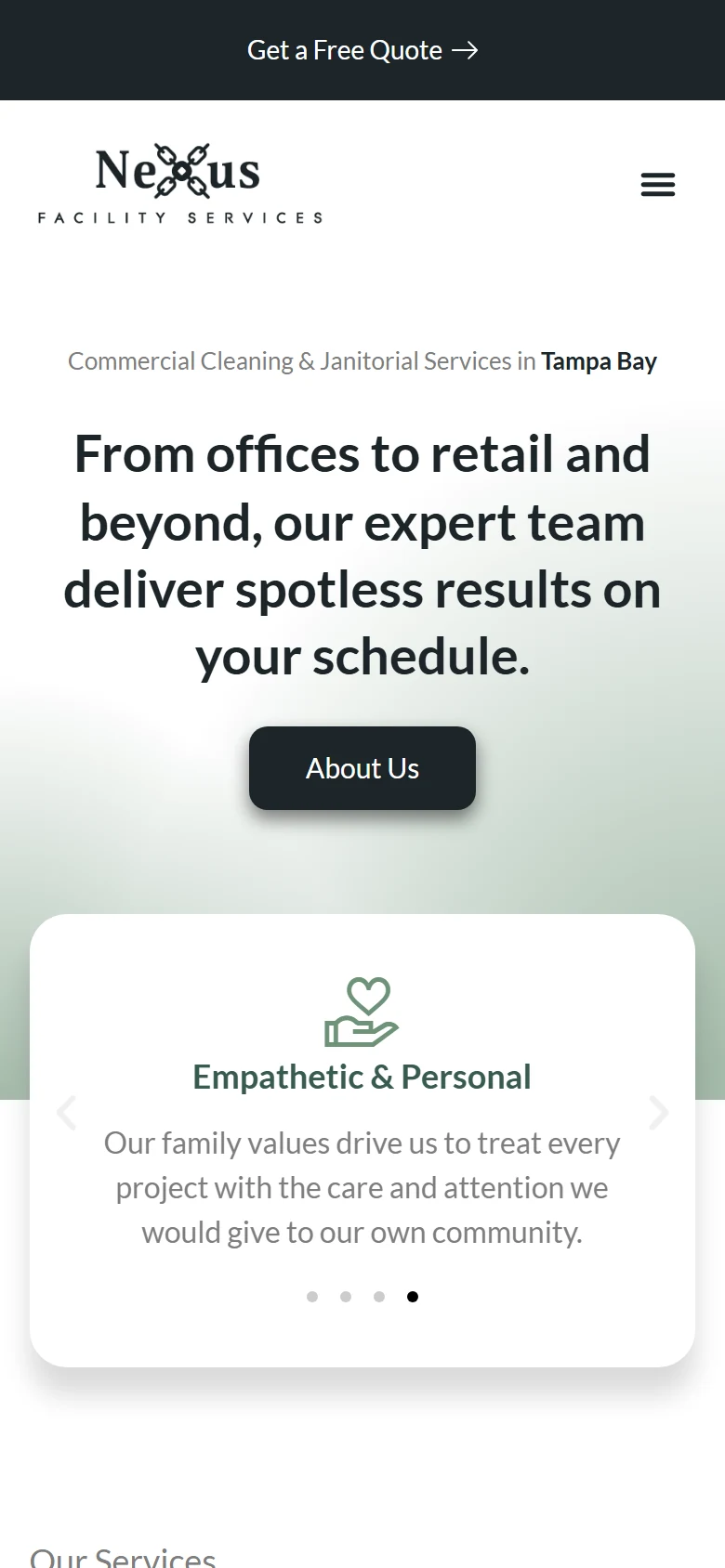 Services page on a phone