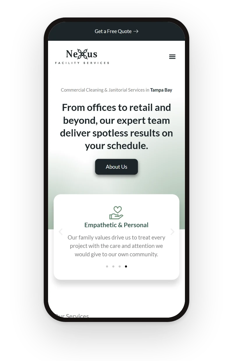Services page on a phone