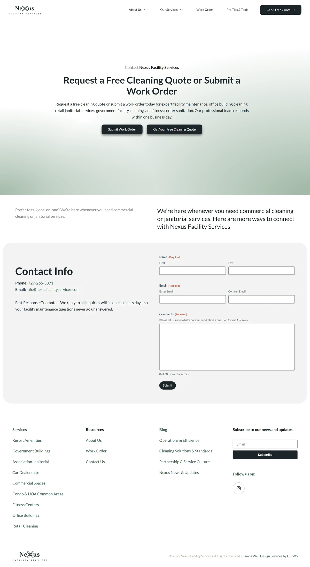 Contact page, full length