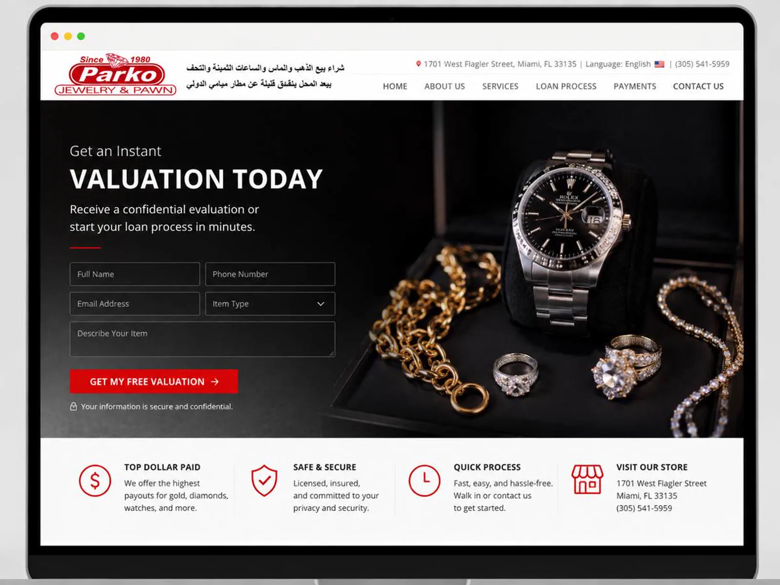 Parko Jewelry and Pawn website project cover