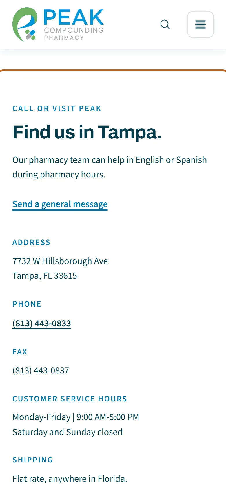 Contact page on a phone