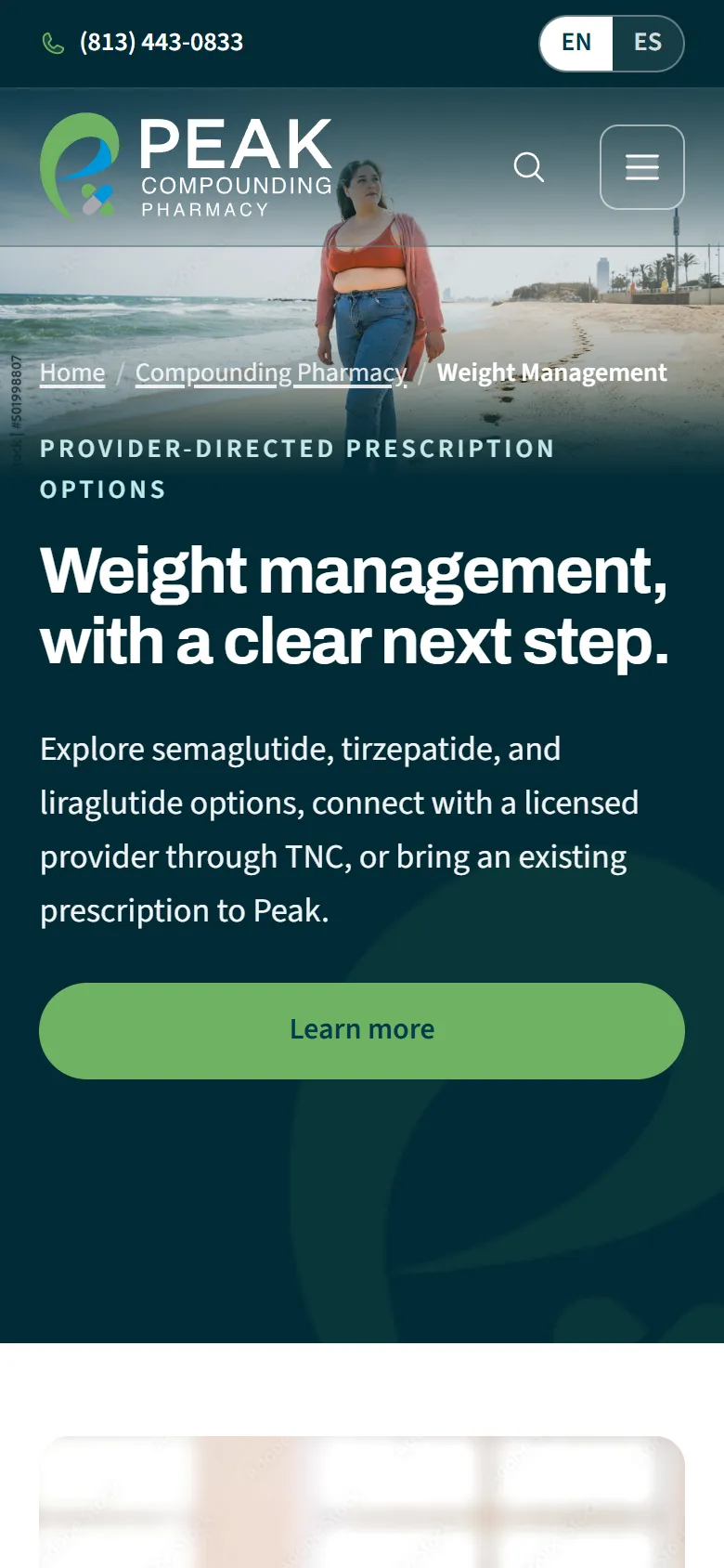 Weight management page on a phone