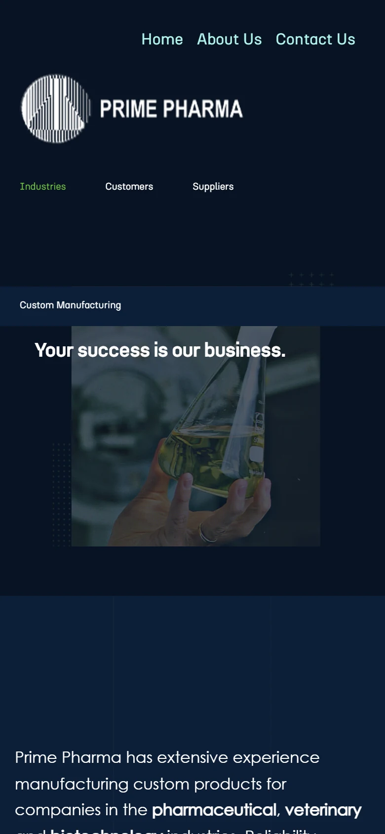 Industries page on a phone