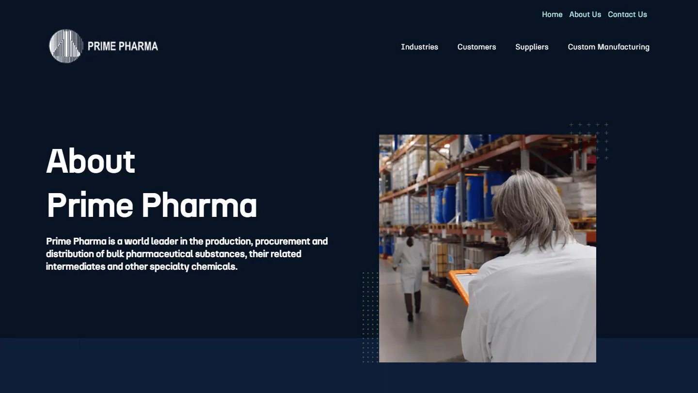 The About Us page scrolling, recorded from prime-pharma.com