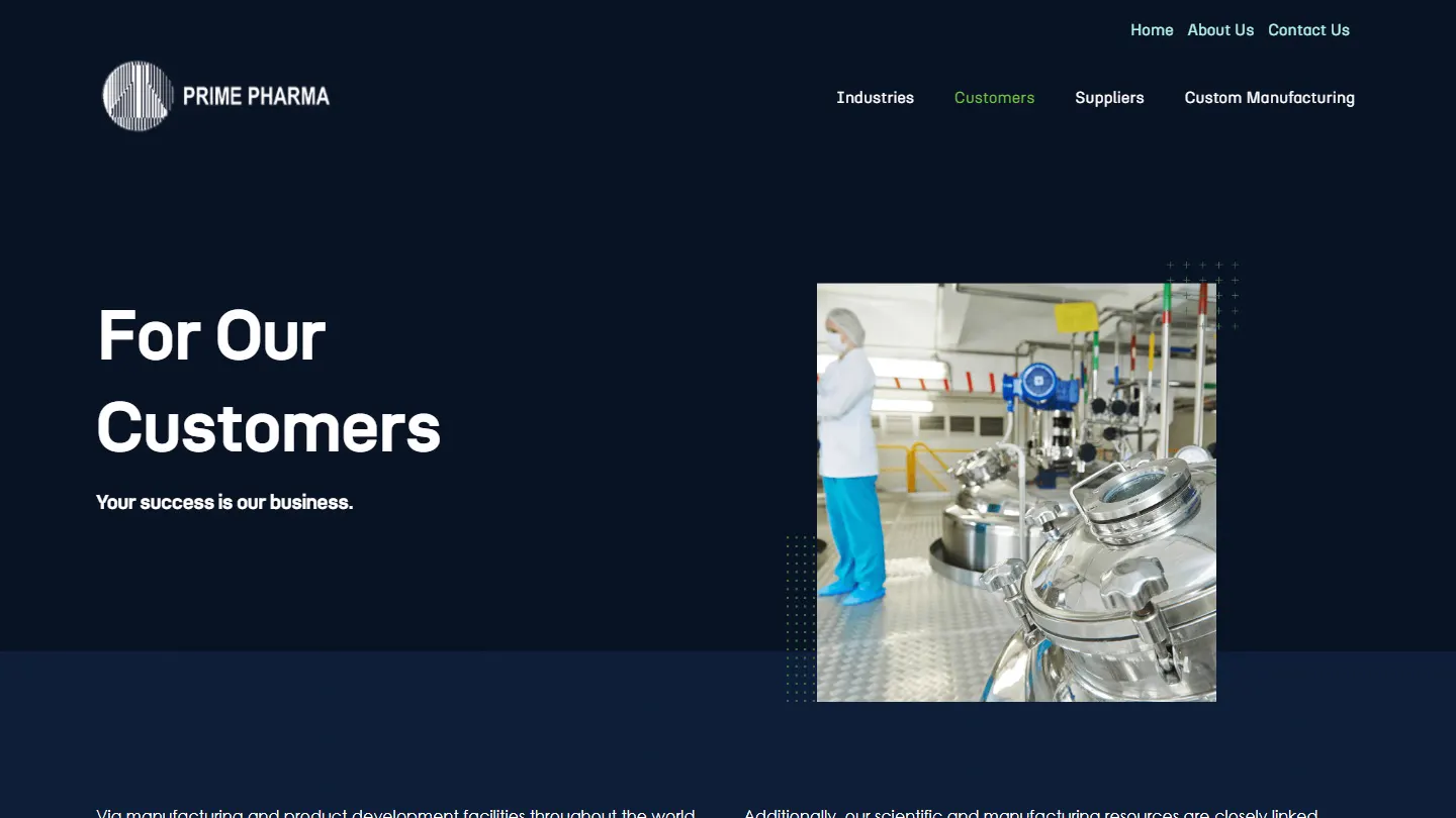 The Customers page scrolling, recorded from prime-pharma.com