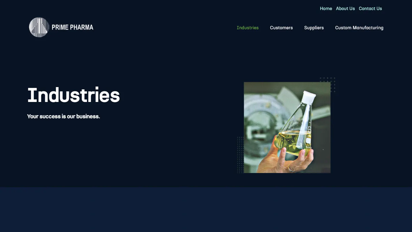The Industries page scrolling, recorded from prime-pharma.com