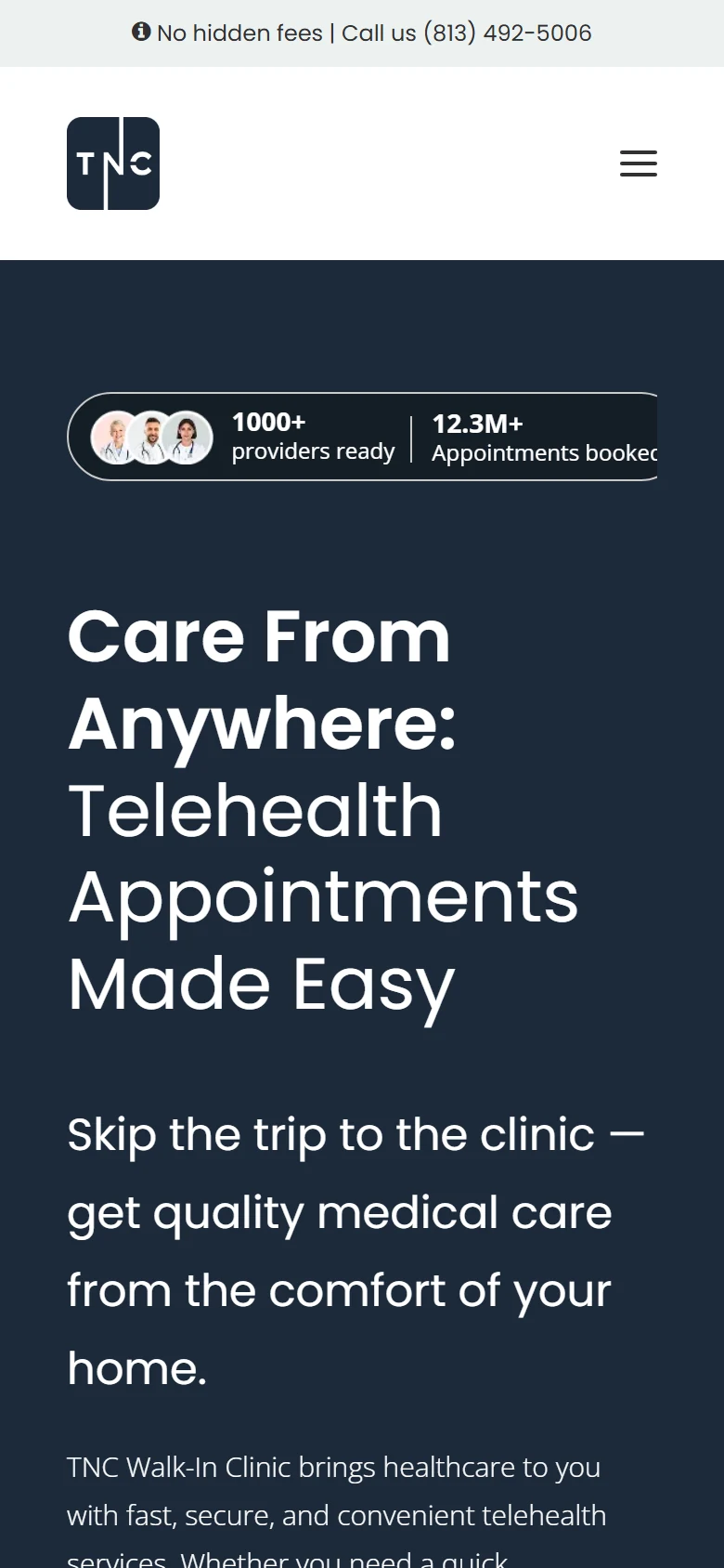 Telehealth page on a phone