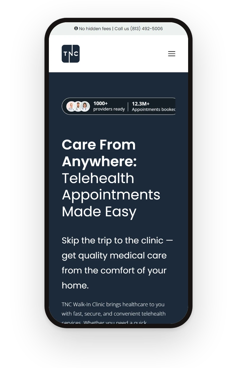 Telehealth page on a phone