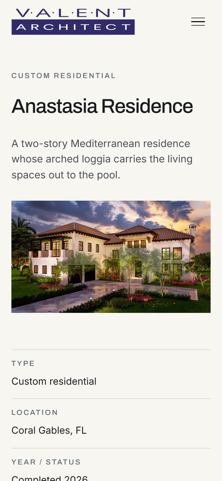 Anastasia Residence project page on a phone